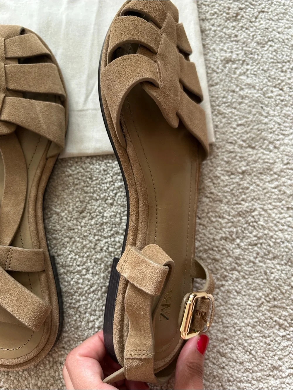 ZARA Brown Suede Woven Buckle Sandals - Picture 3 of 5